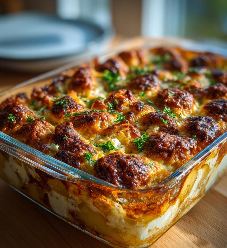 Grekiska köttbullar i ugn med fetaost och potatis