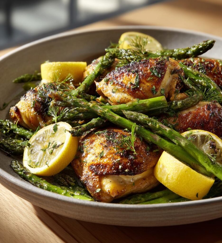 Vårkyckling med sparris, citron och färska örter
