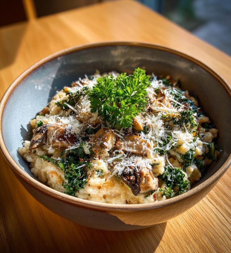 Krämig svamporzo med grönkål och parmesan