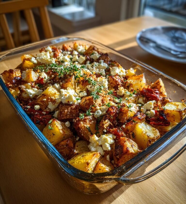 Ugnskyckling med potatis, fetaost och vitlök