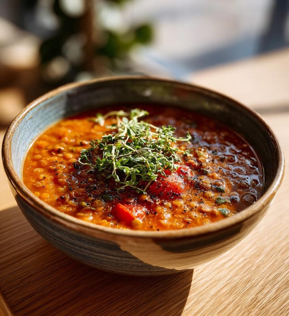 Krämig linssoppa med tomat och örter