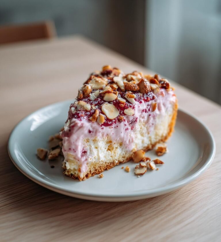 Mandelkaka med hallongrädde och rostad mandel