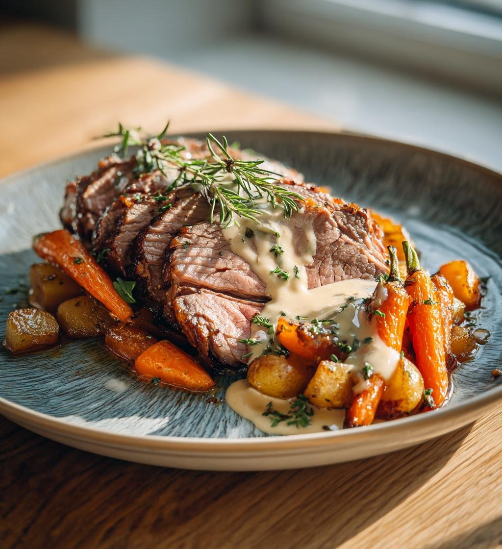 Långbakad nötstek med morot och pepparrotssås – Hemlagad och saftig