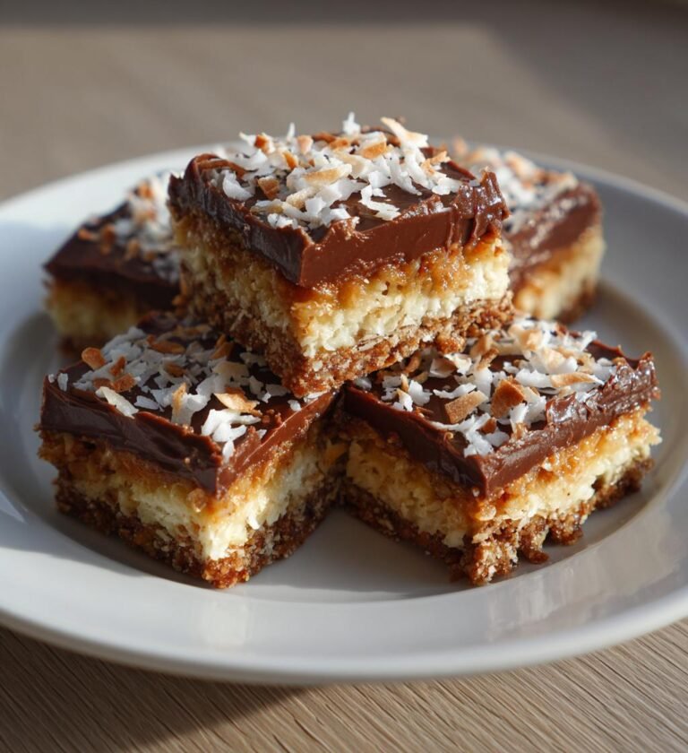 Kokosrutor med krämig chokladtopping