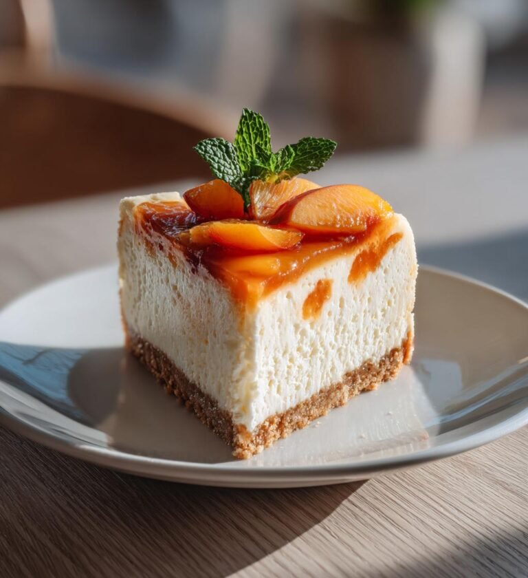 Persikocheesecake-rutor med vanilj