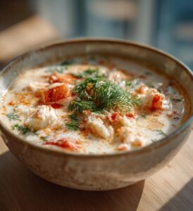 Krämig krabbsoppa med dill