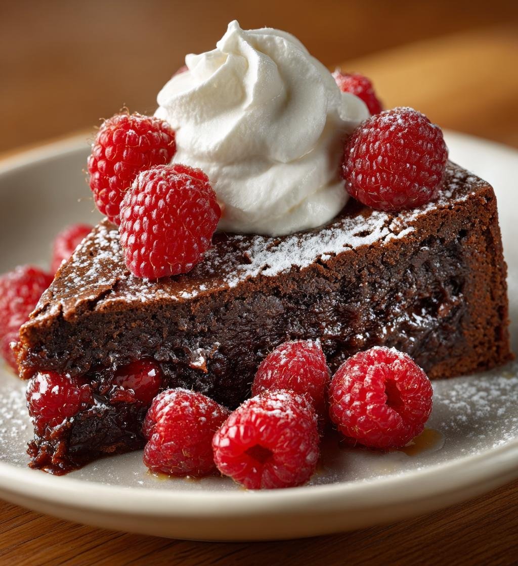 Kladdkaka med hallon och vispad grädde - Enkel och God