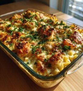 Räk- och krabbgratäng med pasta och ost