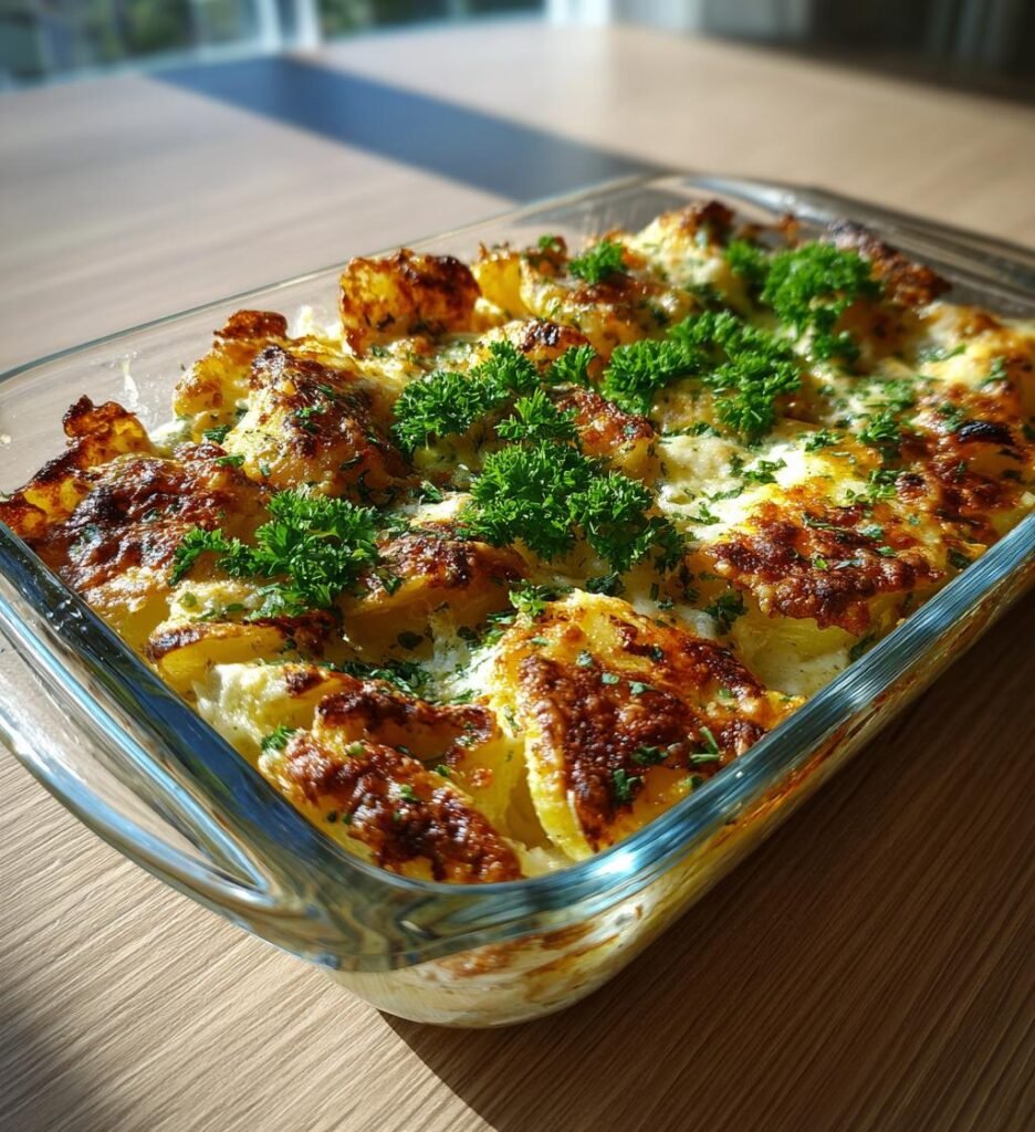 Krossad ugnspotatis med parmesan och vitlök