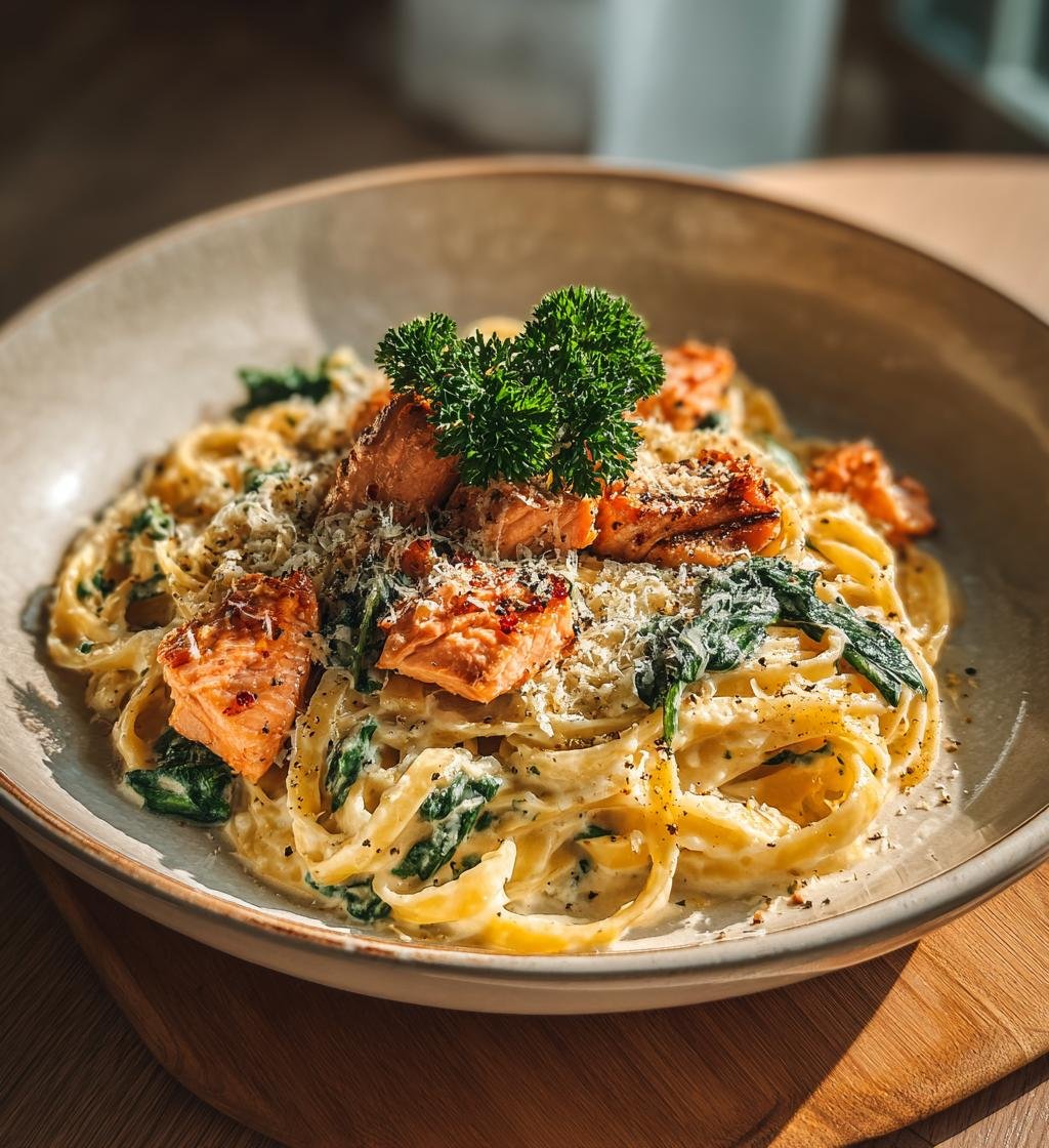 Lax Alfredo-pasta med spenat och parmesan – En krämig och god middag