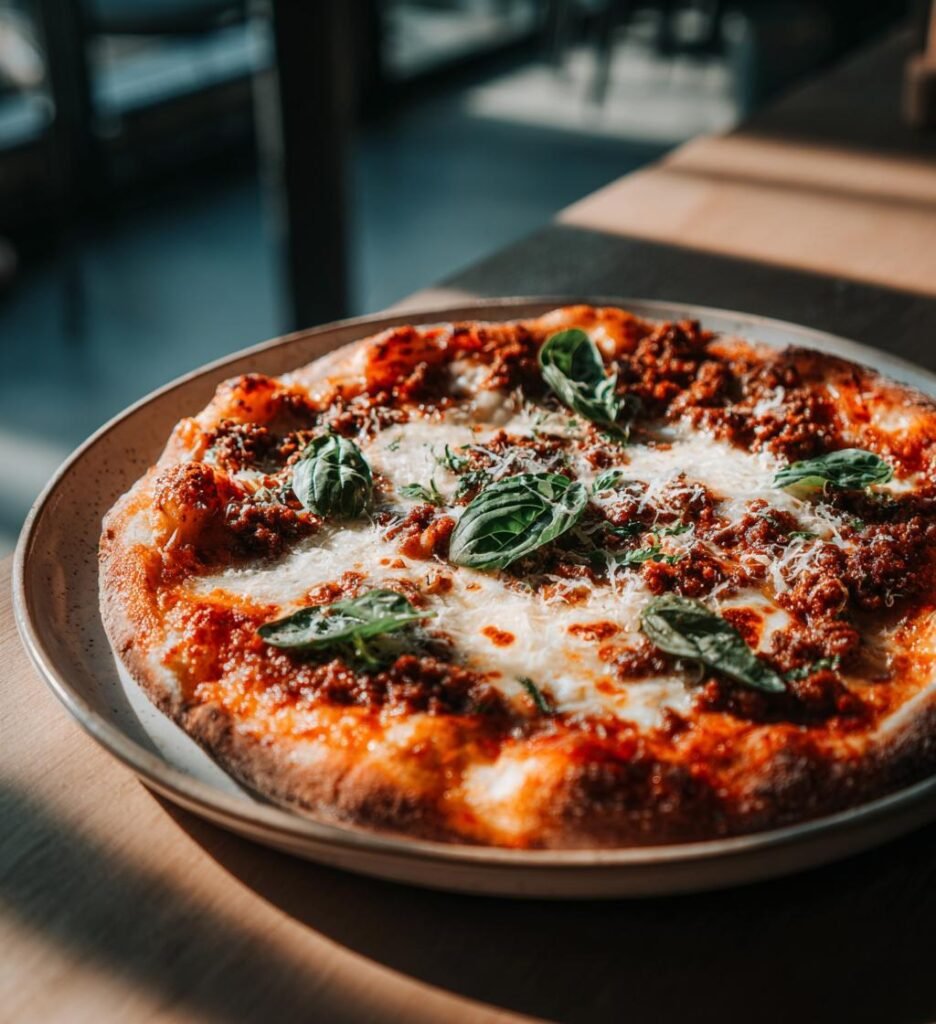 Vitkålspizza med köttfärs och mozzarella