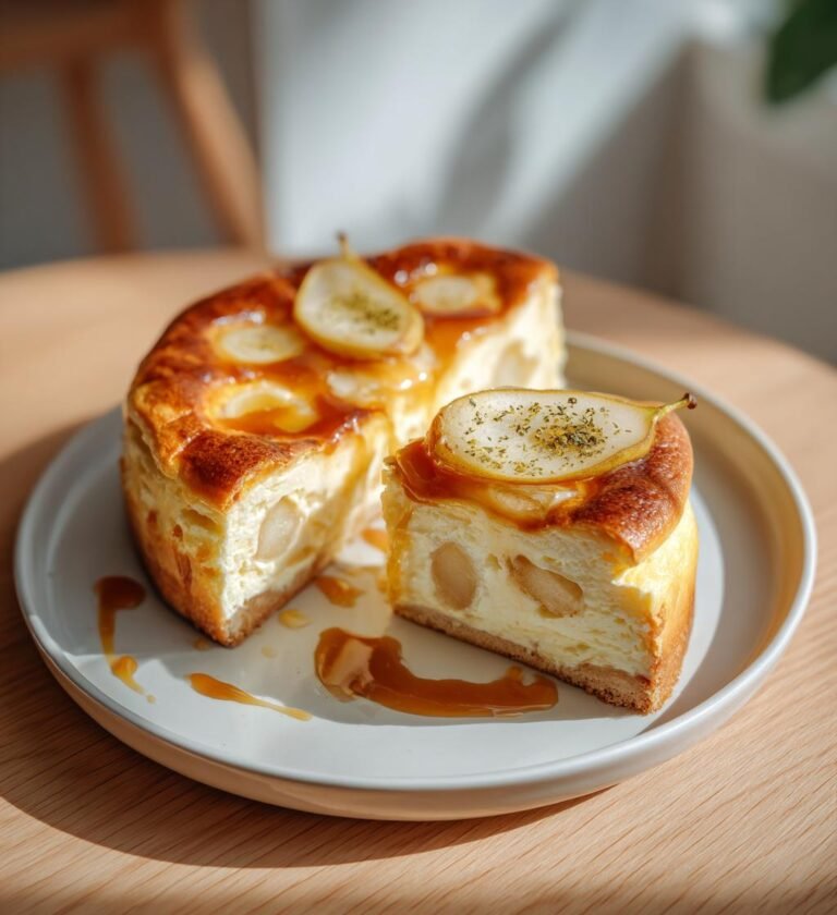 Päroncheesecake med kardemumma och karamellsås