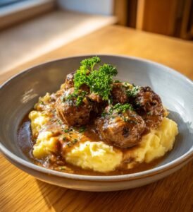 Svenska köttbullar med brynt smör-potatismos