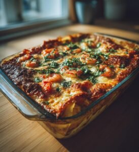 Skaldjurslasagne med räkor, lax och spenat