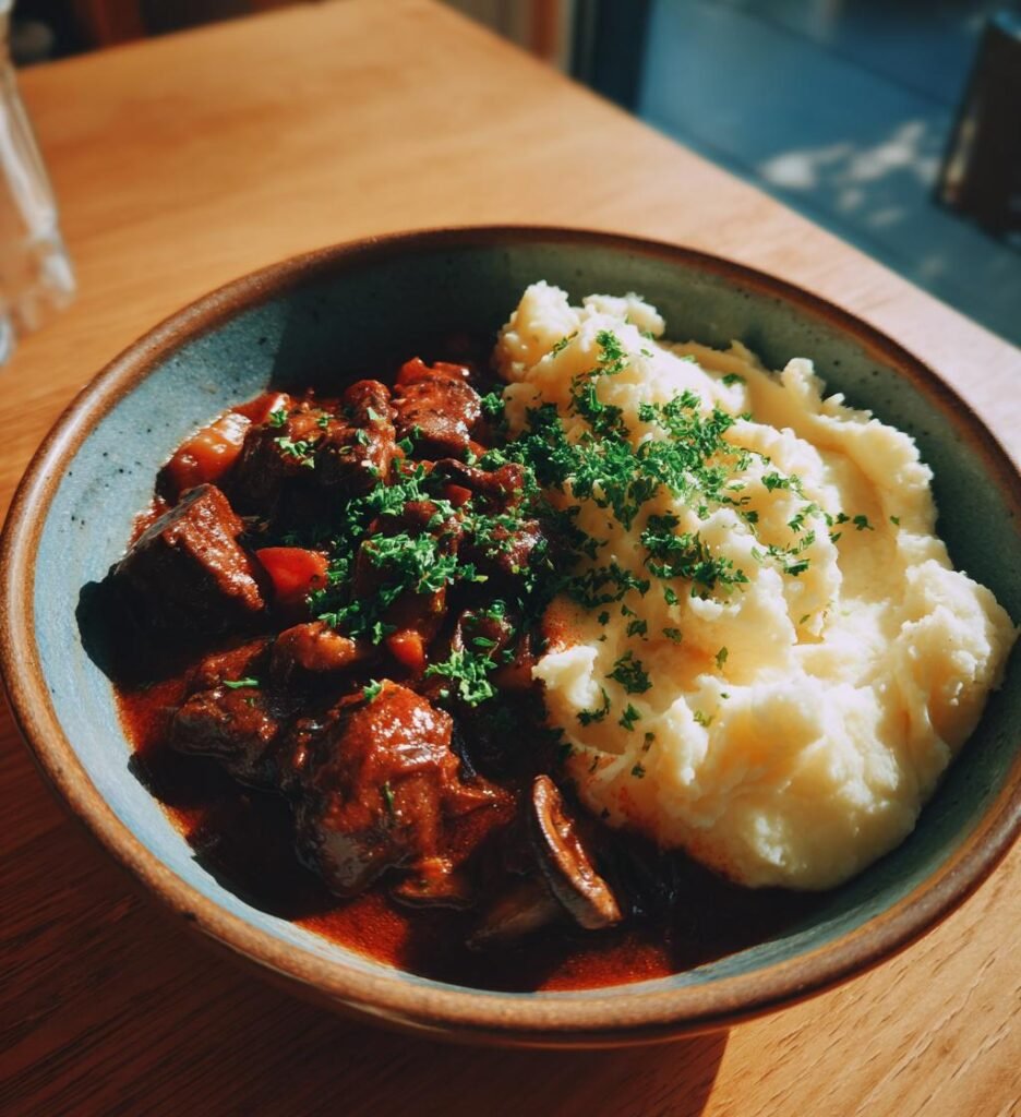 Svampbourguignon med krämigt potatismos
