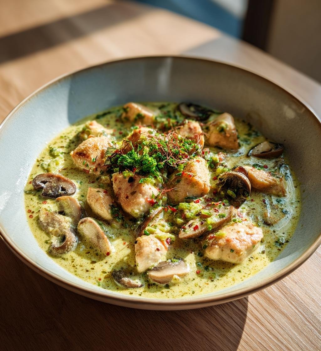 Kyckling i grönpepparsås med champinjoner – Enkel och God middag - steg för steg