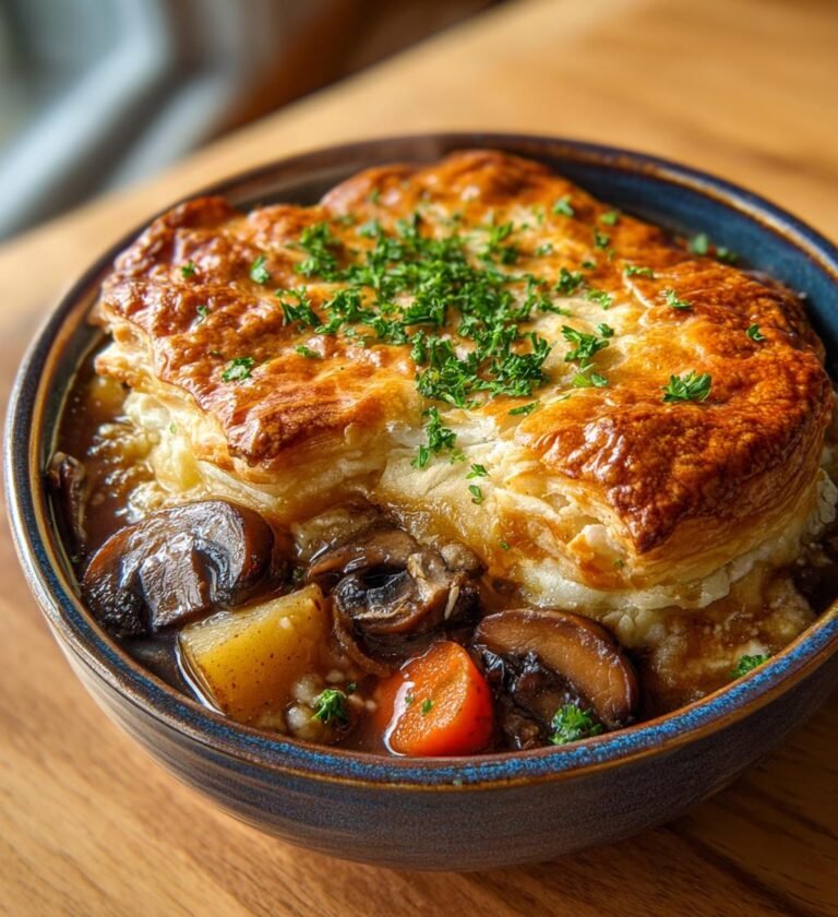 Vegetarisk pot pie med svamp och rotfrukter