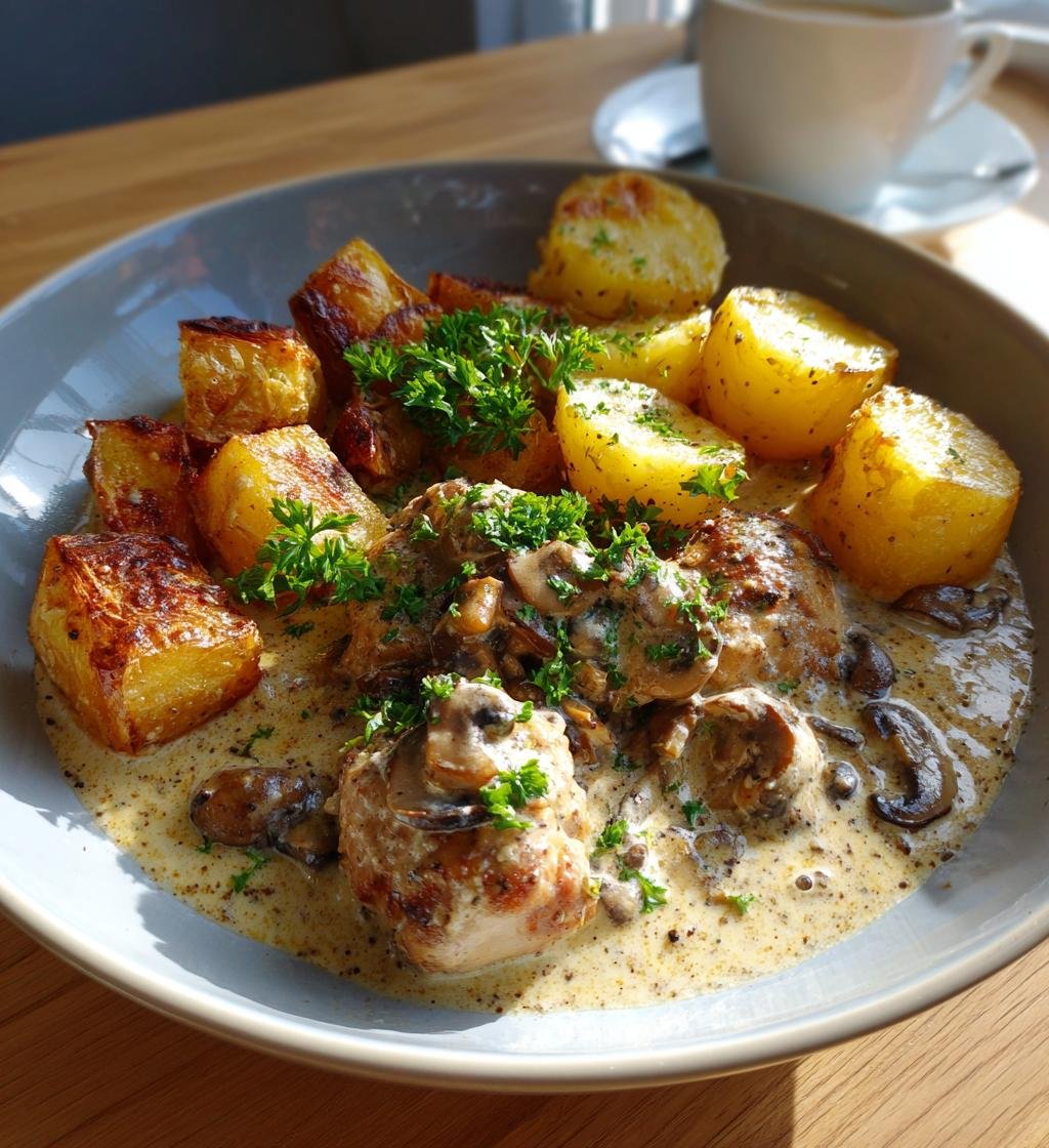 Kyckling i svampsås med rostad vitlökspotatis - Enkelt & Gott