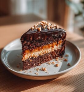 Kladdkaka med jordnötskaramell och chokladganache