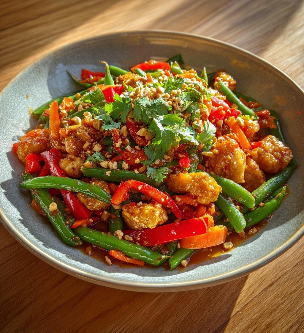 Kycklingwok med jordnötssås och krispiga grönsaker - Snabb & God