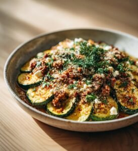 Zucchini fylld med köttfärs, fetaost och örter