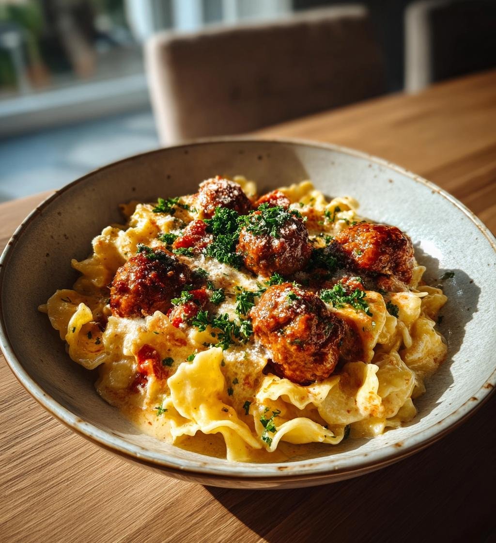 Krämig pasta med ostfyllda köttbullar – Enkel och God Middag