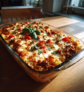 Risgratäng med köttfärs, tomat och mozzarella