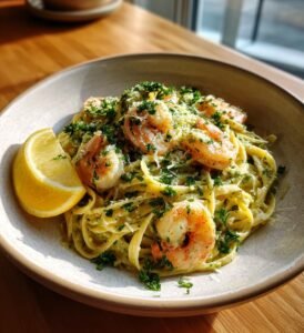 Krämig räk- och avokadopasta med citron