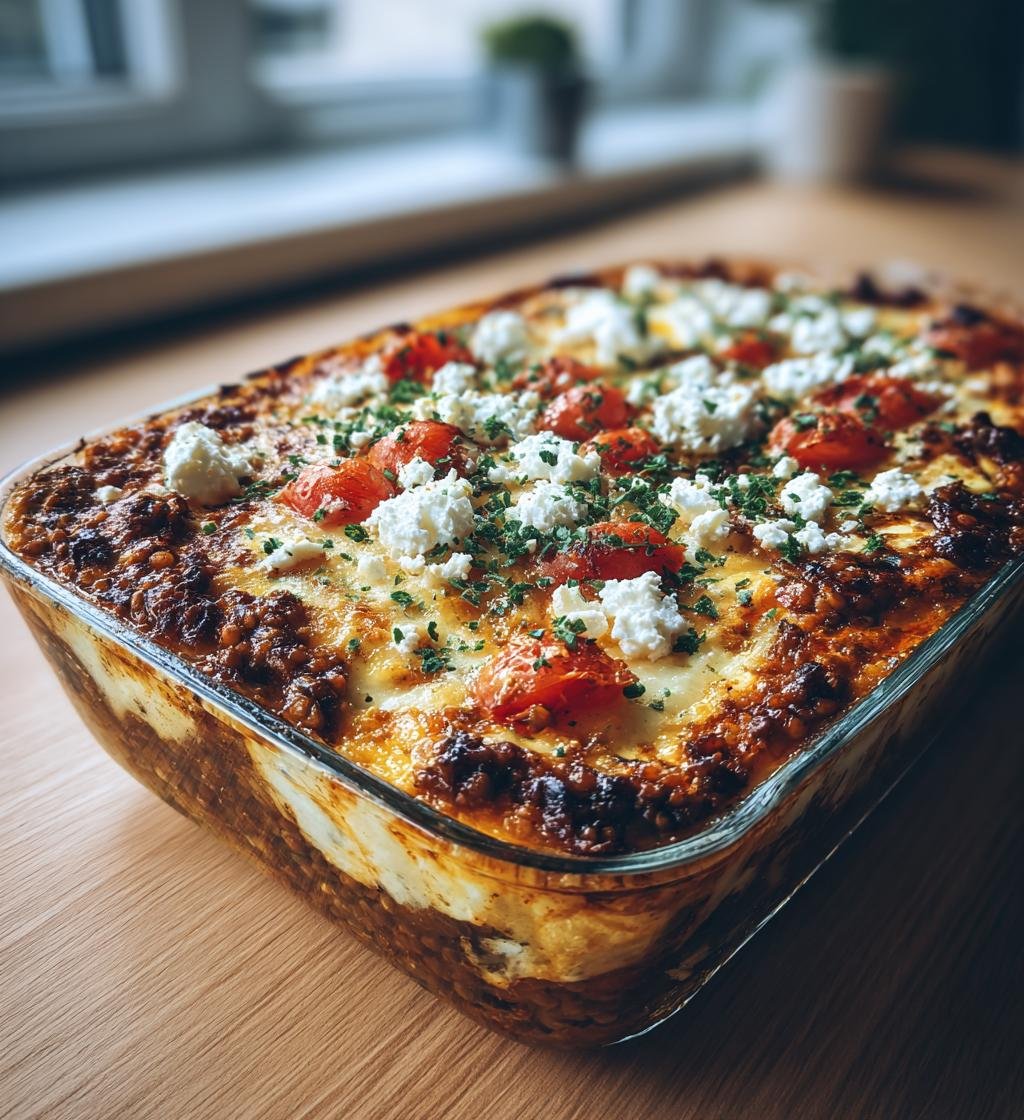 Linsmoussaka med aubergine, tomat och fetaost - Enkel och God