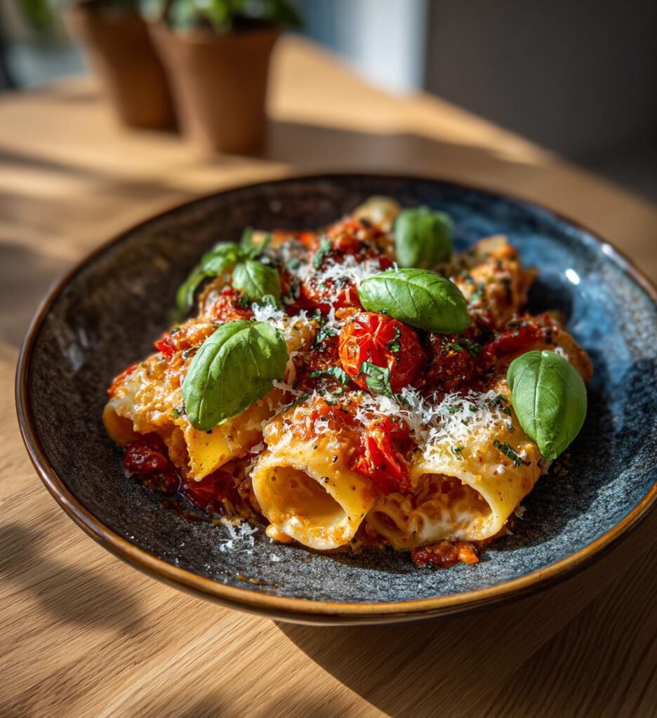 Ricottafyllda pastarör med rostad paprika