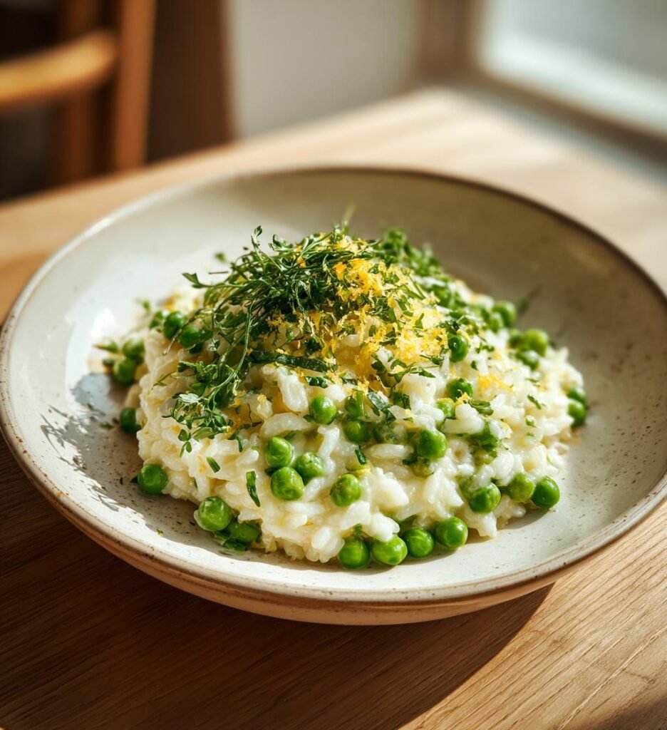 Citronrisotto med vårärtor och färska örter