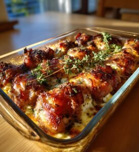 Kycklingfilé med brie, bacon och honung i ugn