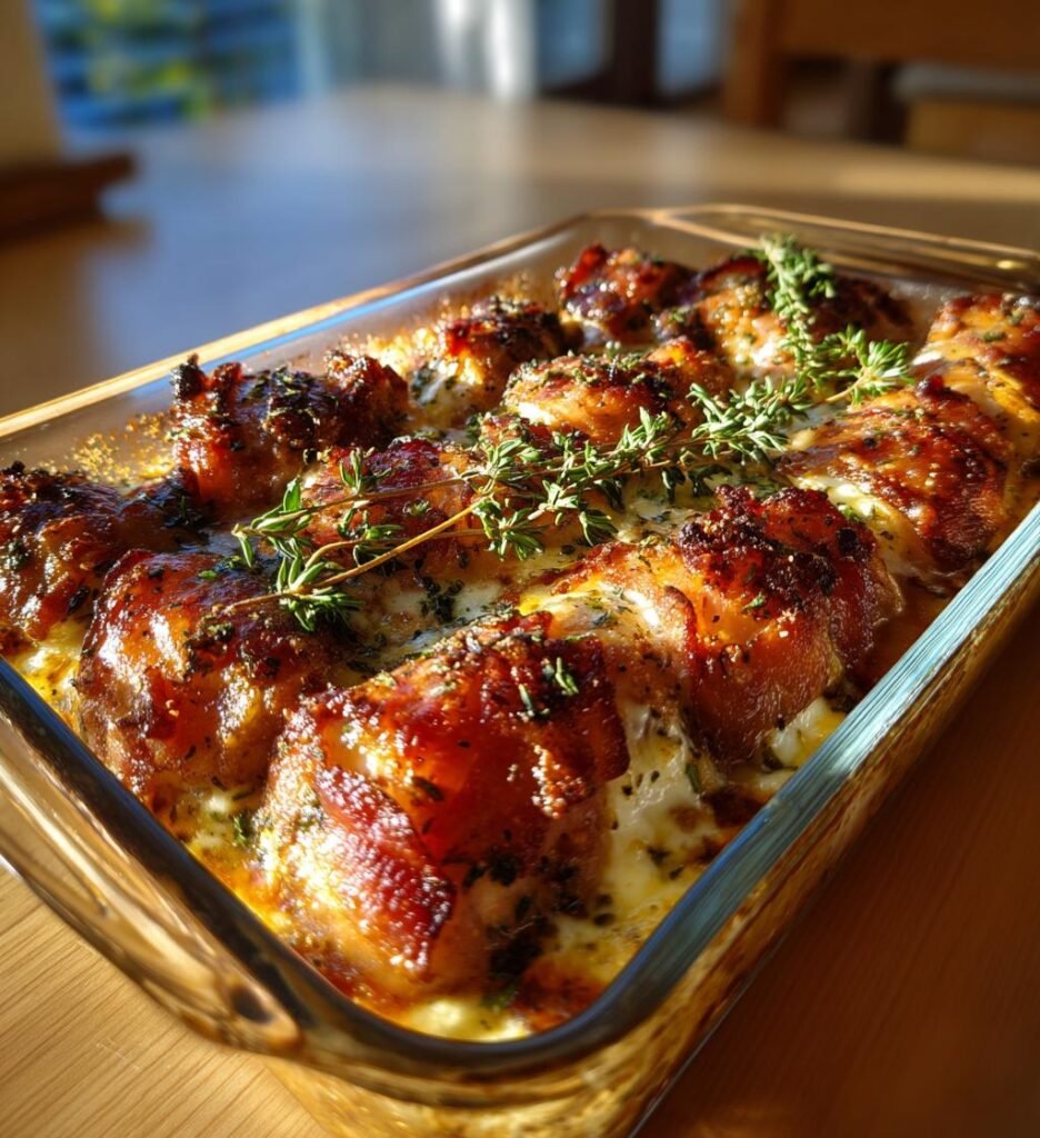 Kycklingfilé med brie, bacon och honung i ugn