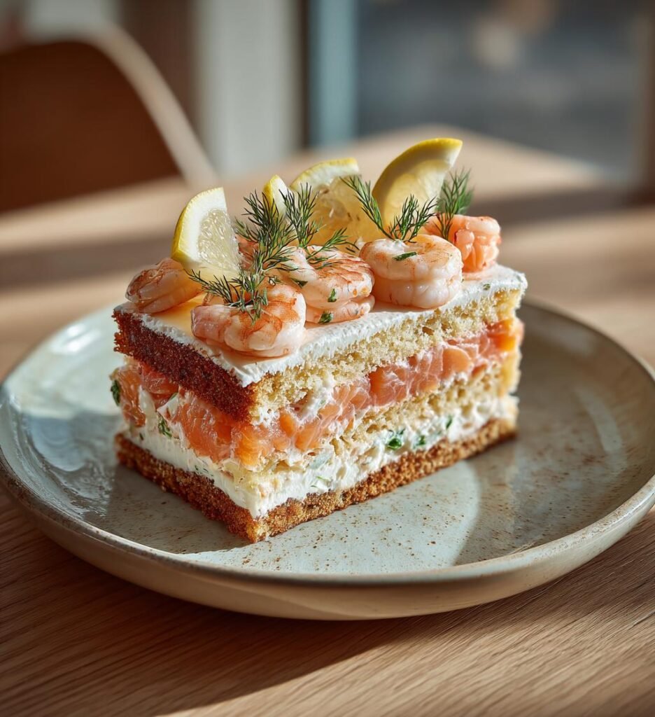 Smörgåstårta med räkor och lax