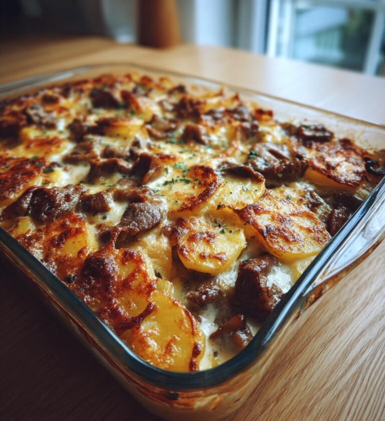 Biffstroganoffgratäng med potatistäcke
