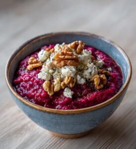 Rödbetsrisotto med chèvre och rostade valnötter