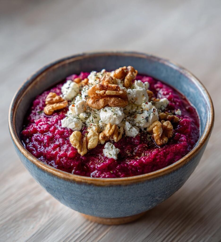 Rödbetsrisotto med chèvre och rostade valnötter