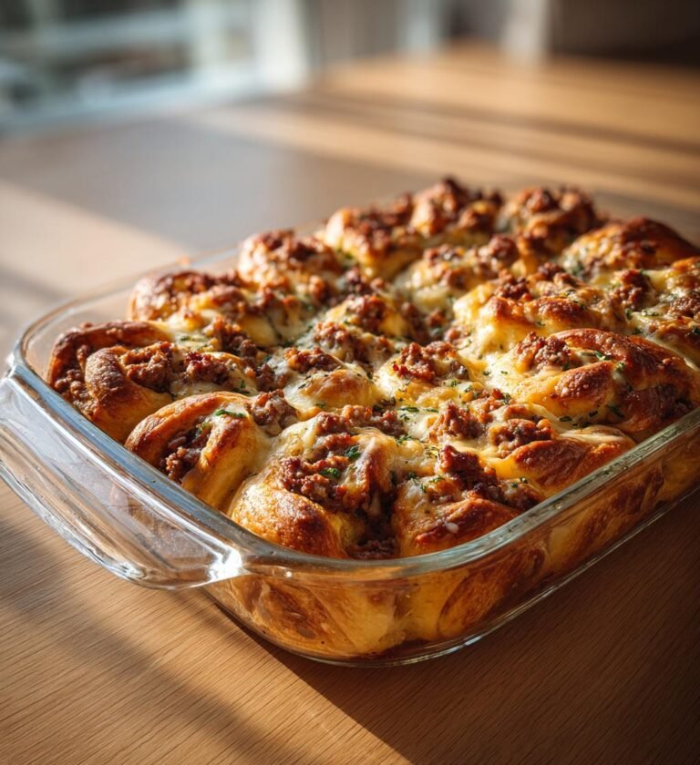 Smördegskrans fylld med köttfärs och ost