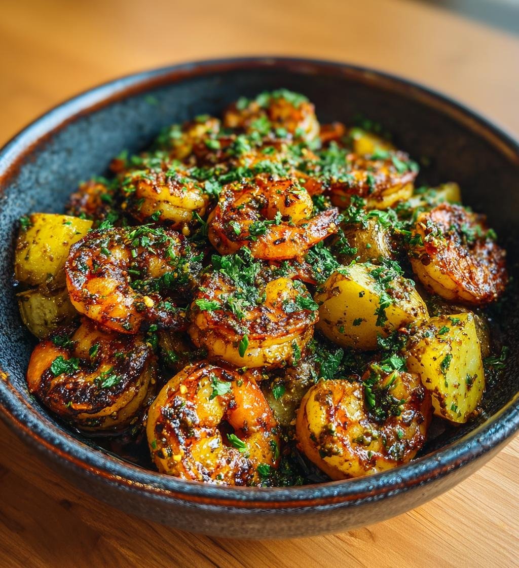 Vitlöksräkor med rostad potatis och örter - En enkel och god middag
