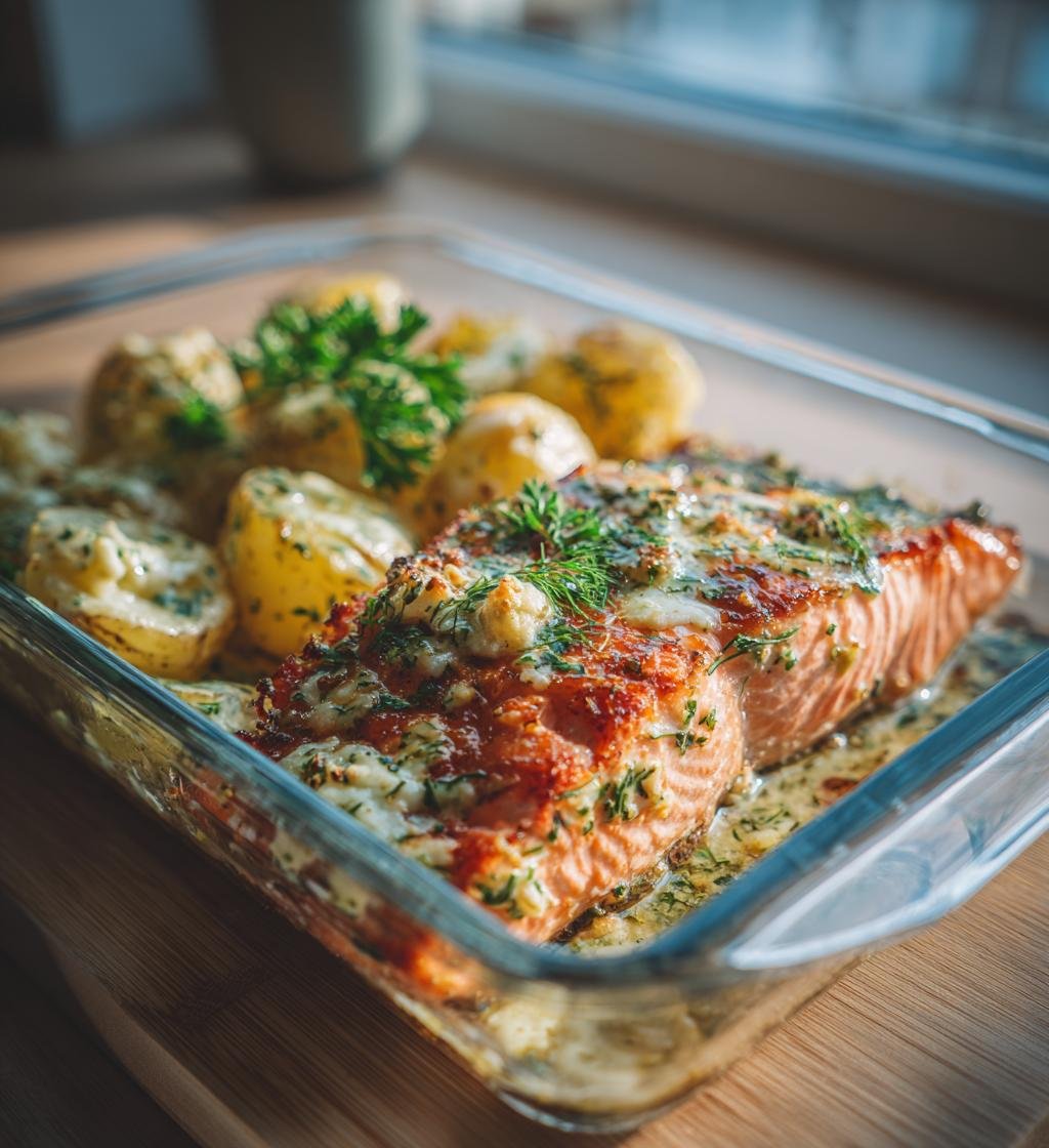 Vitlökssmörbakad lax med krämig potatis – God och Enkel rätt