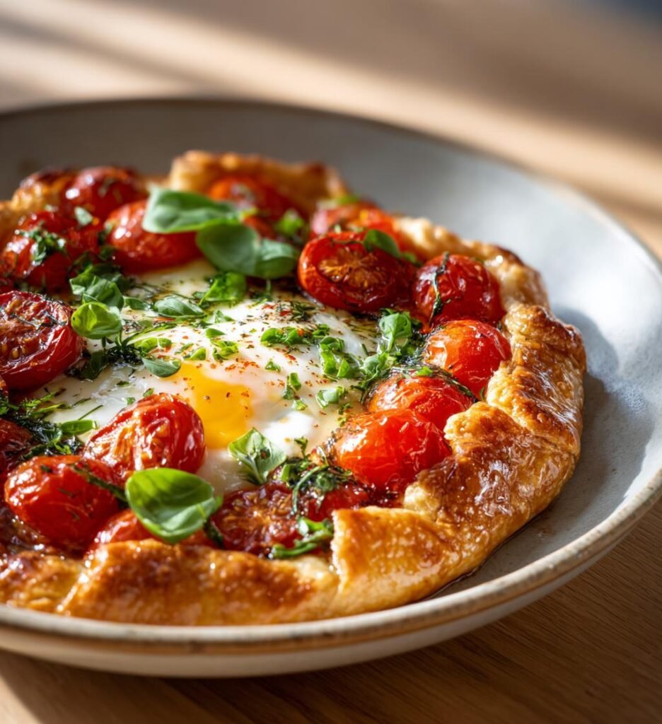 Tomatgalette med burrata och basilika