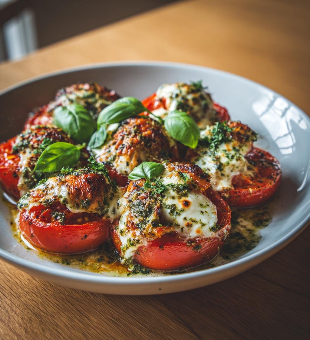 Tomater fyllda med kyckling, pesto och mozzarella - Enkel och god middag