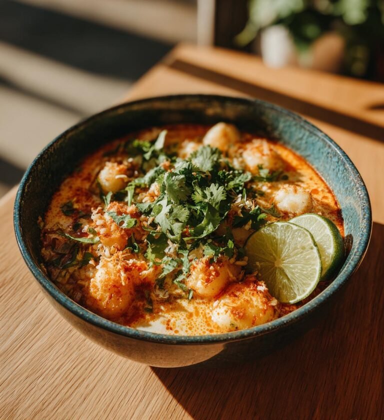 Kycklingbollar i kokosmjölk med lime och mild curry