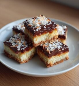 Kokosrutor med krämig chokladtopping
