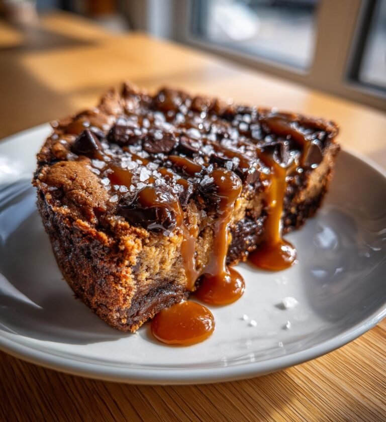 Chocolate chip-cookie cake med kolasås