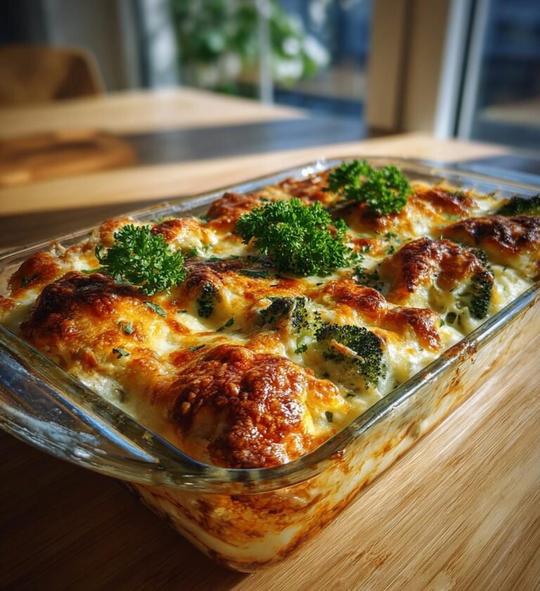 Kycklingfilé fylld med broccoli och cheddar i krämig sås