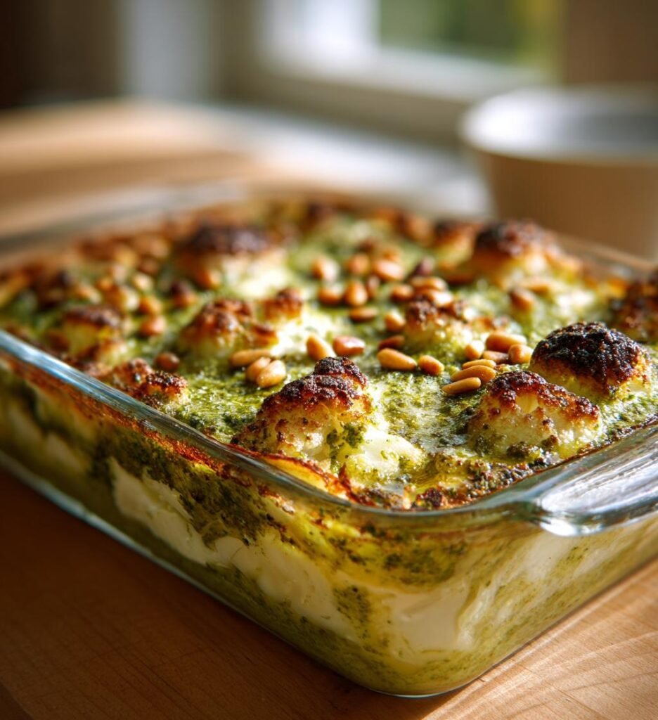 Blomkålspaj med pesto, ricotta och rostade pinjenötter