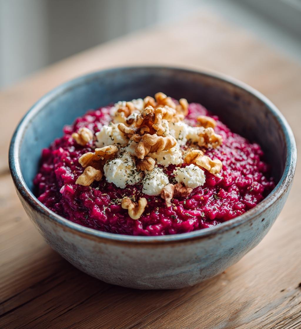 Rödbetsrisotto med chèvre och rostade valnötter - Enkel och Krämig