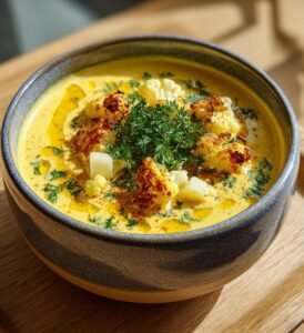 Rostad blomkålssoppa med curry och äpple