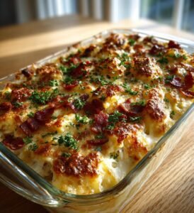Kyckling- och bacongratäng med potatis och ranchsås